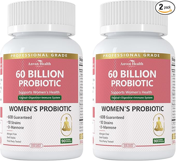 Probiotics for Women Digestive Health - 60 Billion Vaginal Probiotic Organic Prebiotics with Cranberry & D-Mannose for Gut, Urinary, Immune Health, Vegan & Non-GMO | 180 Capsules