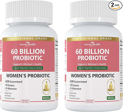 Probiotics for Women Digestive Health - 60 Billion Vaginal Probiotic Organic Prebiotics with Cranberry & D-Mannose for Gut, Urinary, Immune Health, Vegan & Non-GMO | 180 Capsules
