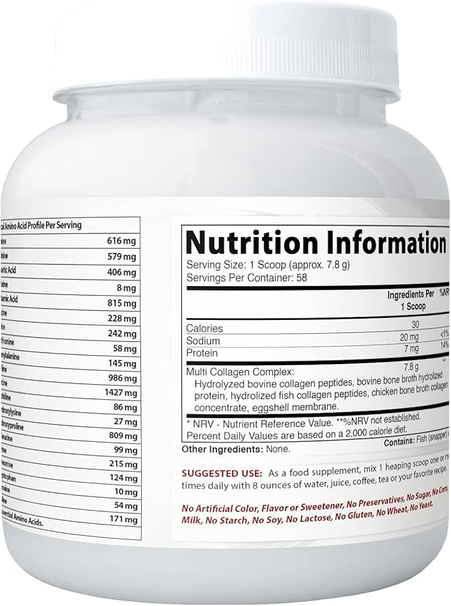 Best Naturals Multiple Collagen Peptides Protein Type I, II III, V & X Collagen unflavored 1 Pound - Grass Fed & Pasture Raised - Water Soluble - Easy to Mix