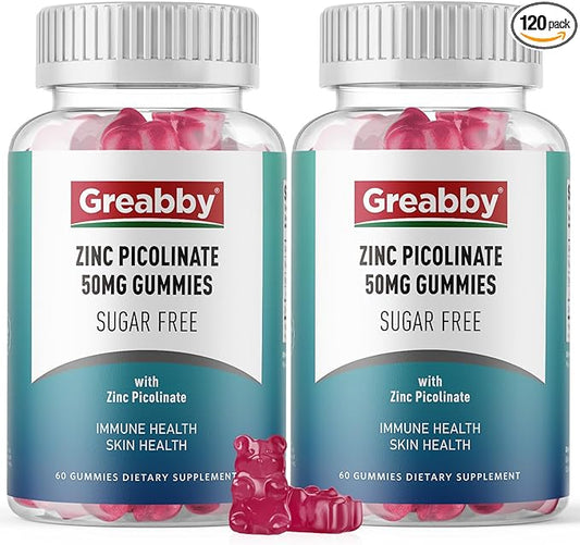 Zinc Gummies Sugar Free, Zinc Picolinate 50mg Highly Absorbable Zinc Supplement for Kids & Adults, Support Immune System, Skin Health, 120 Gummies