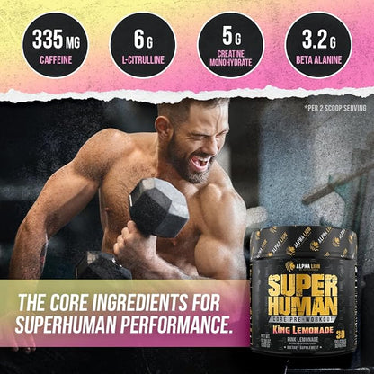 ALPHA LION Core Pre Workout with Creatine for Performance, Beta Alanine for Muscle, L-Citrulline for Pump & Tri-Source Caffeine for Sustained Energy (30 Servings, King Lemonade Flavor)