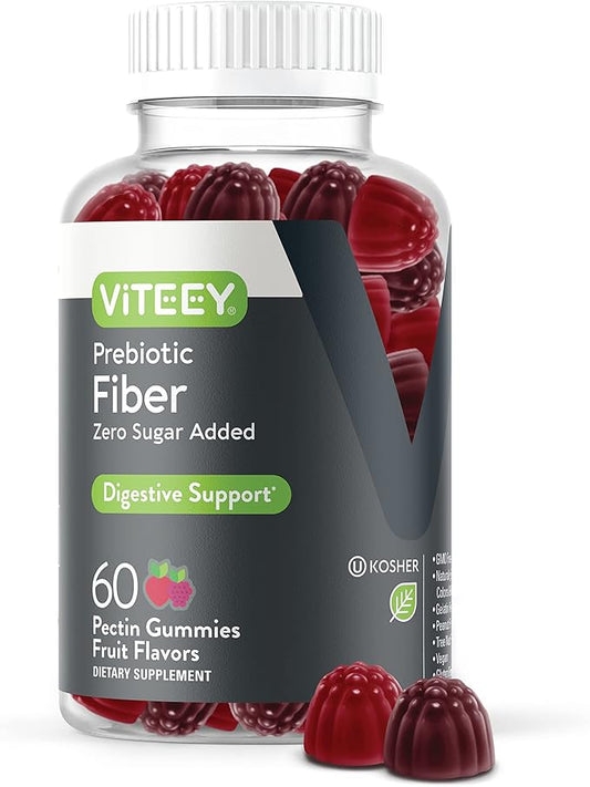 Viteey Prebiotic Fiber Gummies for Adults, 4g - Zero Sugar Added - Fiber Supplement for Digestive Health Regularity & Natural Weight Support - Vegan, Gelatin Free - Chewable Fruit Flavored Gummy