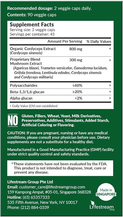 LABO Nutrition Bioactive Organic Cordyceps Ultra – 8 Mushroom Extract Supplement, Cordyceps, Reishi, Turkey Tail, Maitake, Agaricus blazei, Shiitake, for Immunity, Energy, Stamina, No Fillers
