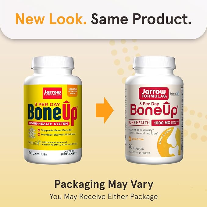 Jarrow Formulas BoneUp Three Per Day for Bone Density and Skeletal Nutrition, Includes Vitamin D3, K2 (as MK-7) and Calcium, 90 Capsules, 30 Day Supply