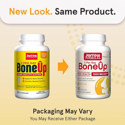 Jarrow Formulas BoneUp Three Per Day for Bone Density and Skeletal Nutrition, Includes Vitamin D3, K2 (as MK-7) and Calcium, 90 Capsules, 30 Day Supply
