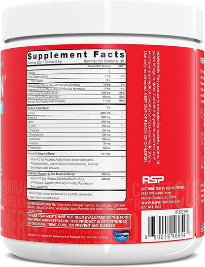RSP AminoLean Recovery - Post Workout BCAAs Amino Acids Supplement + Electrolytes, BCAAs and EAAs for Hydration Boost, Immunity Support - Muscle Recovery Drink, Vegan Aminos, Tropical Punch