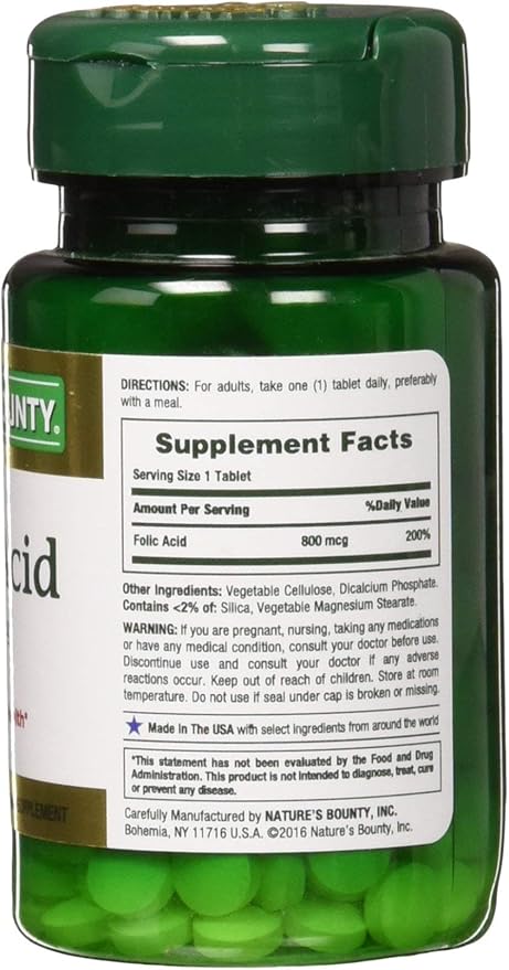 Nature's Bounty Folic Acid 800 mcg, 250 Tablets (Pack of 2)