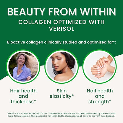 Bioactive Hydrolyzed Collagen Peptides Powder (90 Servings) | Type I & III with VERISOL & 18 Amino Acids | Non-GMO, Grass Fed, Gluten Free, Keto-Friendly