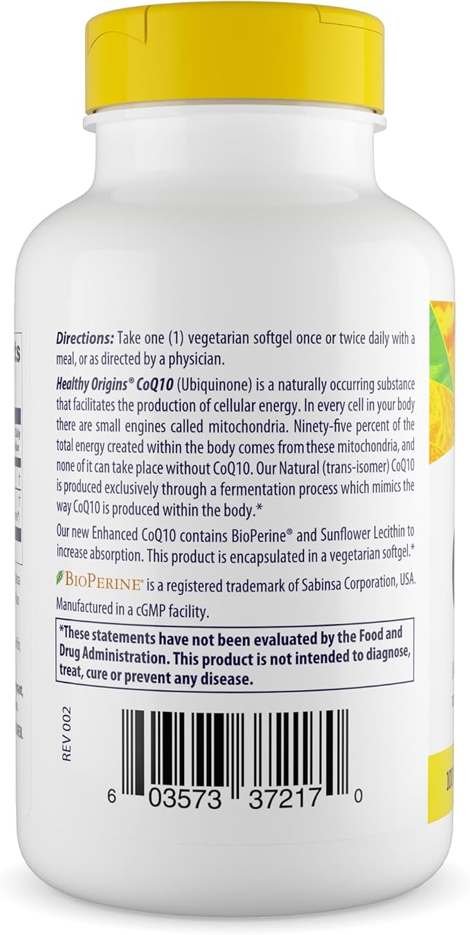 Healthy Origins Natural Enhanced CoQ10 (BioPerine®), 100 mg - Heart Health & Energy Supplement - Gluten-Free & Non-GMO Supplements, with BioPerine & Sunflower Lecithin ((Pack of 1) 150 Veggie Gels)