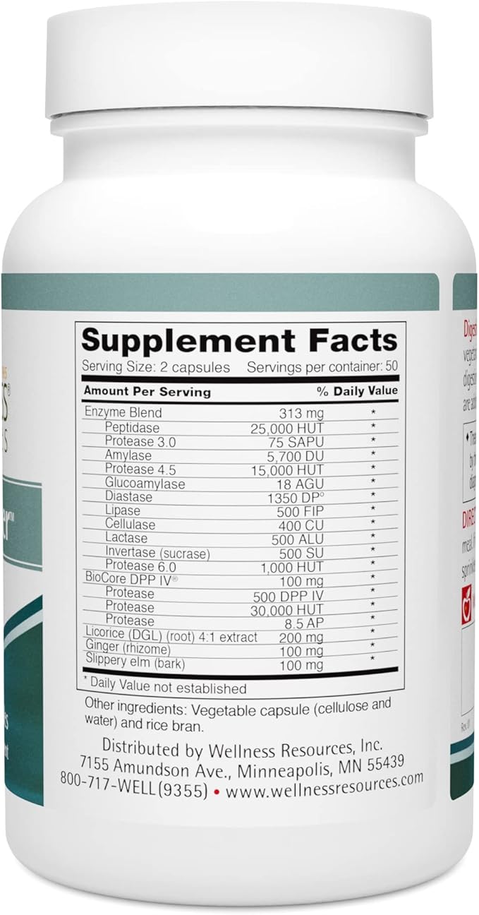 Digestive Helper with BioCore DPP IV, Multi Digestive Enzyme Supplement for Gluten Digestion and Breakdown of Fats, Casein, Proteins (100 Capsules, Vegetarian)