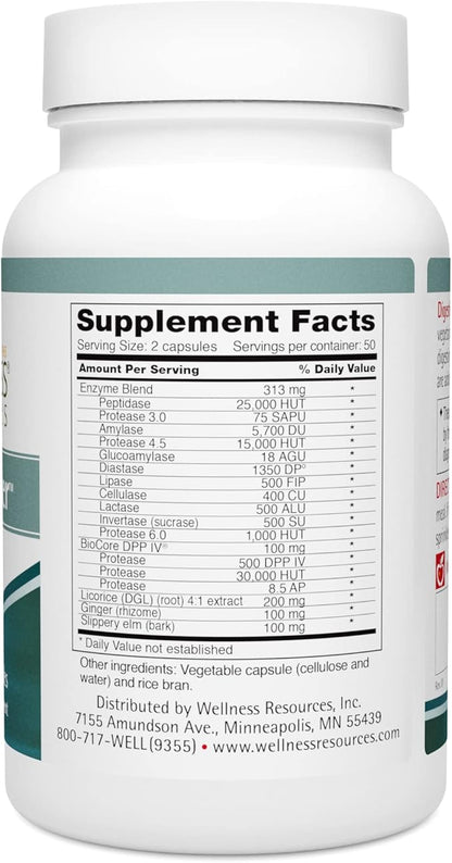 Digestive Helper with BioCore DPP IV, Multi Digestive Enzyme Supplement for Gluten Digestion and Breakdown of Fats, Casein, Proteins (100 Capsules, Vegetarian)