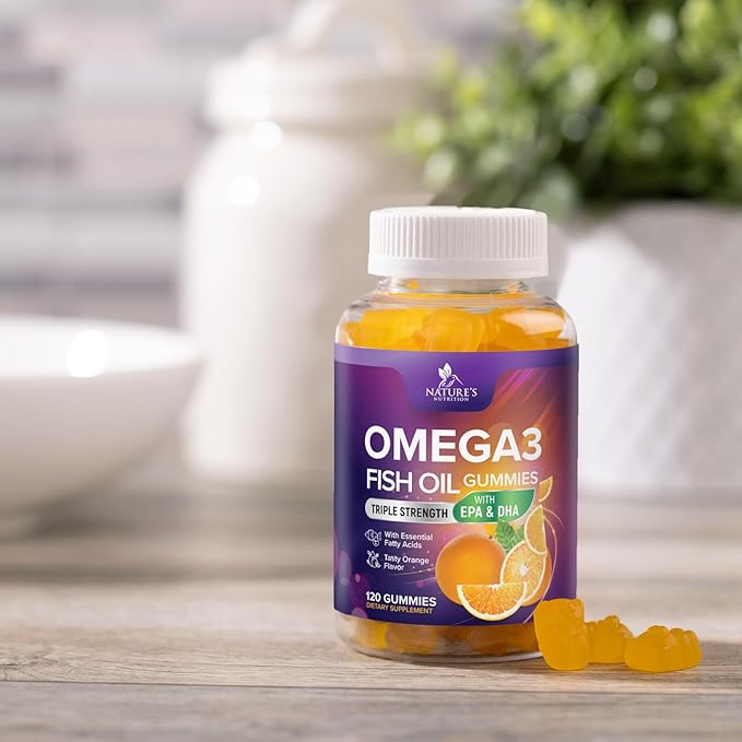 Omega-3 Gummies, Fish Oil Gummies for Adults & Kids, Omega-3 Gummy Vitamins, EPA & DHA Fish Oil Fatty Acids Gummy Supplement, Nature's Supplements for Joint, Heart Health, & Brain Support - 120 Count