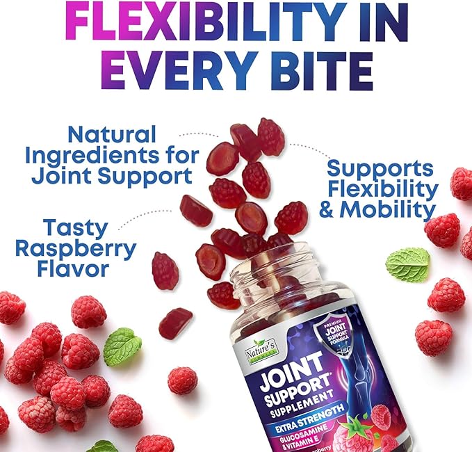 Joint Support Supplement - Extra Strength Glucosamine Gummy Supports Joints Health & Flexibility for Back, Knees, Hands - Natural Vitamin E Immune Support - Best Gummies for Women & Men - 120 Gummies