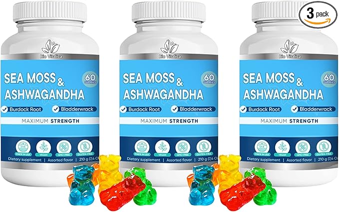 BIO VITALICA Sea Moss Ashwagandha Gummies - Organic Irish Seamoss & Ashwa Root Powder Supplements for Supporting Energy & Immunity for Men and Women - 3 Packs