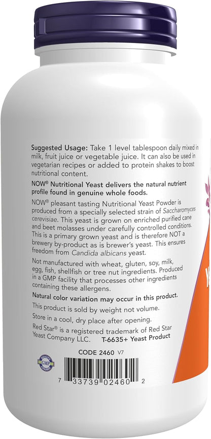 NOW Foods Supplements, Nutritional Yeast Powder Fortified with Additional B-Vitamins, 10-Ounce