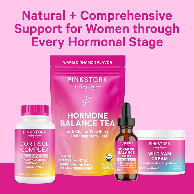 Pink Stork Hormone Balance Support Liquid - Hormonal Health, PMS and Period Relief, Menopause + Mood Support, Herbal Supplement for Women with Red Raspberry Leaf & Wild Yam - Vegan, 2 oz, 30 Servings
