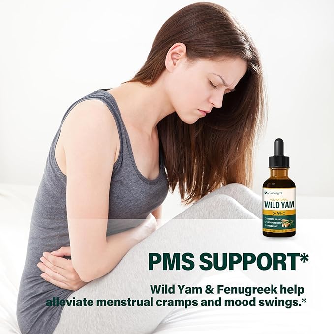Wild Yam Root Extract Drops, Women's Supplement with Fenugreek & Motherwort Herb for Menopause Relief & PMS Support. Fenogreco y Ñame Salvaje para la Menopausia. 2oz