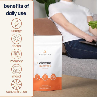 Avantera Elevate Gummies Premium Nootropic Supplement - Beat Brain Fog - Best Focus Supplements for Memory & Focus Support - Energy Without Crash - 60 Gummies for Women & Men