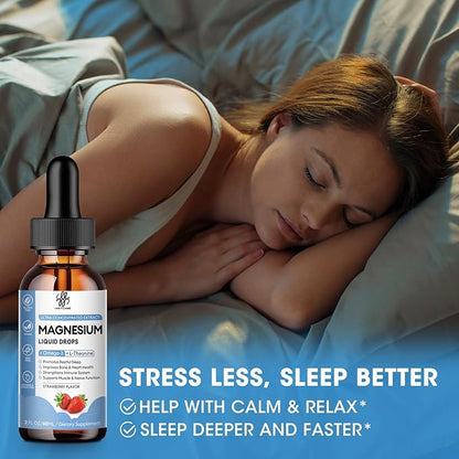 (2 Pack) Magnesium Glycinate Liquid Drop with Citrate, Oxide and Taurate, Calm Magnesium with Omega3, L-Theanine, D3, B6, B12 for Calm, Sleep, Leg Cramps, Muscles, Energy, Sugar-Free Strawberry Flavor