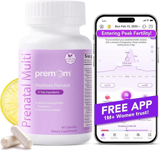 Premom Prenatal Vitamins for Women - Conception for Her Multivitamin: 27 Nutrients, Includes Methyl Folate + Choline + Iron, Traceable Ingredients, Fertility Supplements for Women, Vegan, Non-GMOs