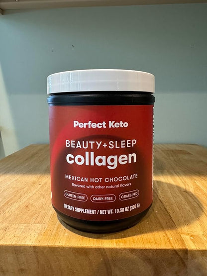 Perfect Keto Beauty + Sleep Grass Fed Collagen Peptides Protein Powder with Ashwagandha, Magnesium, Biotin, Hyaluronic Acid, L Theanine, Hair, Skin, Nails & Relaxation Support, Mexican Hot Chocolate