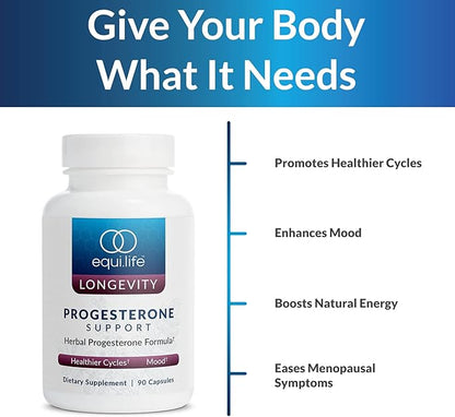 Equilife - Progesterone Support, Hormonal Balance for Women, Helps Supports Menstrual Pain and Overall Balance, Rich in Herbal Extracts, Non-GMO, Gluten-Free, Dairy- & Soy-Free (90 Capsules)