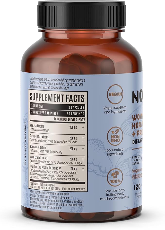 hormo Balance + probiotics for Women, Dietary Supplement with Shatavari rooot, Maca Schisandra & Ginseng Extract, probiotics for Digestive, Immune Health 120 Capsules