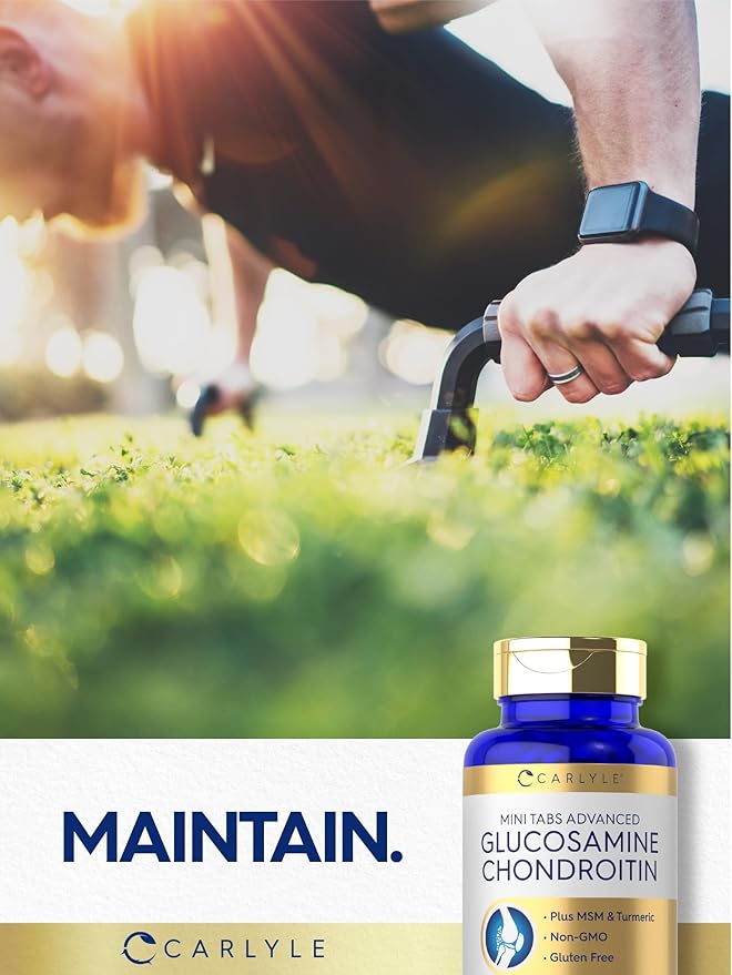 Carlyle Glucosamine Chondroitin MSM Turmeric | 250 Mini Tablets | Non-GMO and Gluten Free