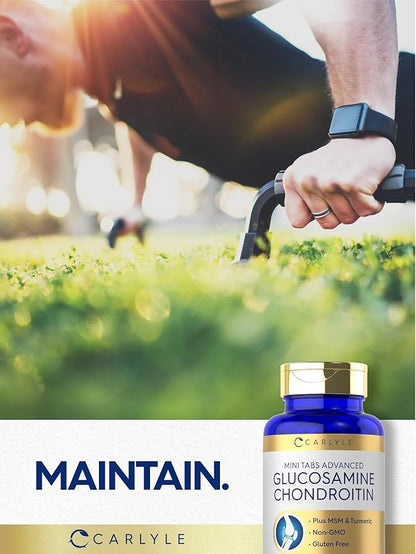 Carlyle Glucosamine Chondroitin MSM Turmeric | 250 Mini Tablets | Non-GMO and Gluten Free
