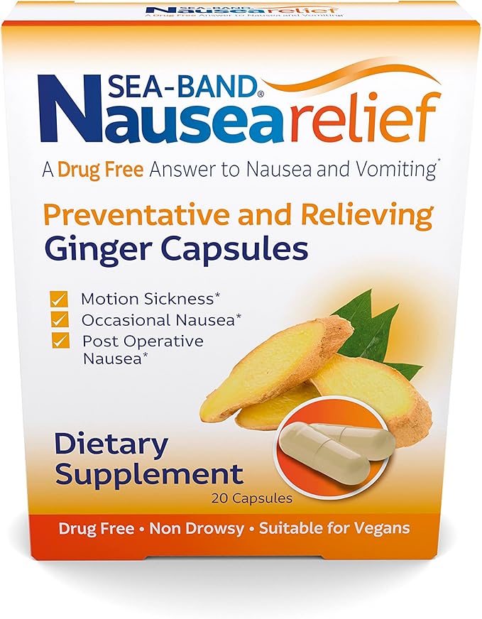 Sea-Band Anti-Nausea Ginger Capsules for Motion Sickness and Nausea Relief