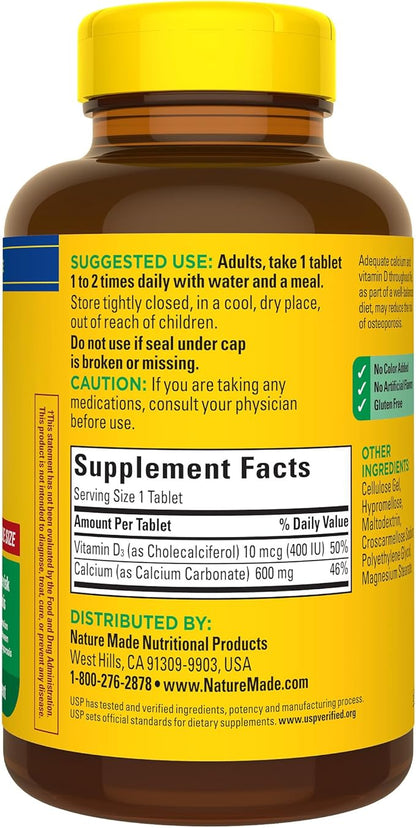 Nature Made Calcium 600 mg with Vitamin D3, Dietary Supplement for Bone Support, 220 Tablets (pack of 1)