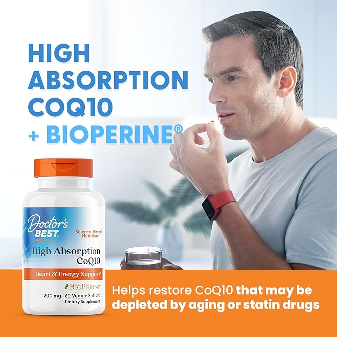 Doctor's Best High Absorption COQ10, Heart & Energy Support, USP Verified, Naturally Fermented CoQ10, Non-GMO Gluten Free, Soy Free, 60 Veggie Softgels