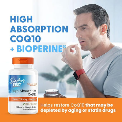 Doctor's Best High Absorption COQ10, Heart & Energy Support, USP Verified, Naturally Fermented CoQ10, Non-GMO Gluten Free, Soy Free, 60 Veggie Softgels
