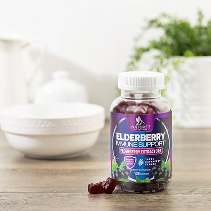Sambucus Elderberry Immune Gummies - Daily Immune Support for Kids & Adults - Super Concentrated 35:1 Extract, Equivalent to 4200mg of Elderberries, Black Elder Berry Vitamin Supplement - 120 Gummies