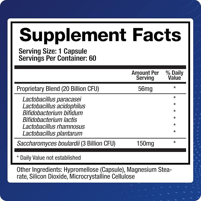 Saccharomyces boulardii Probiotic Supplement w/L. paracasei, L. rhamnosus, Bifidobacterium, Acidophilus – Prebiotic Complement – Temp-Stable, 30-60 Day Supply