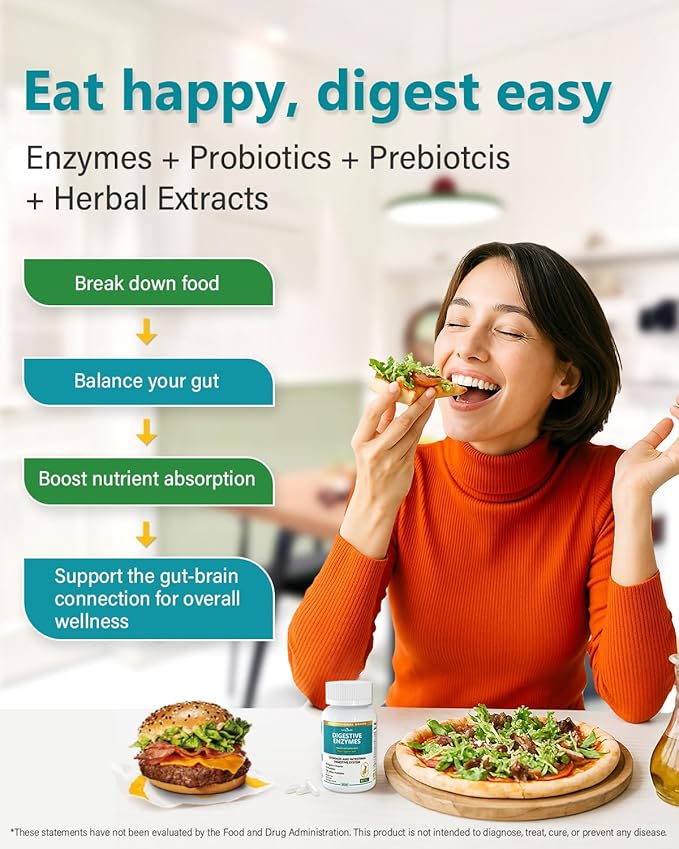 Digestive Enzymes with Probiotics Prebiotics for Women Men - Multi Enzyme for Bloating Relief, Gas, Constipation, Digestive & Gut Health, Vegan & Non-GMO | 180 Capsules