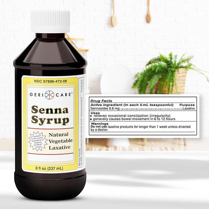GeriCare Senna Laxative Syrup & Stool Softener, Natural Vegetable Stimulant Laxative Drink, Liquid Senna for Smooth Bowel Movement| Fast-Acting, Constipation Relief| Chocolate Flavor|8 fl oz (2 Pack)
