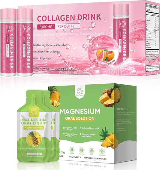 Collagen Drink with 6000 mg Marine Collagen Peptides & Magnesium Citrate Liquid