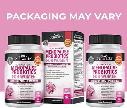 Menopause Supplements for Women - 40 Billion CFU Menopause Probiotics for Women - Support for Hot Flashes Night Sweats Mood Swings and Balance - Non-GMO, 60 Easy-Swallow Capsules, 60 Servings