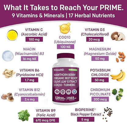 26-in-1 Nitric Oxide Supplement - Heart & Circulation Support with CoQ10, Turmeric, Organic Beet Root, Hawthorn Berry & Garlic - 2103mg per Serving (120ct, Pack of 2)