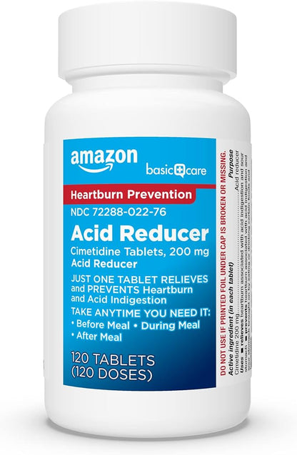 Amazon Basic Care Cimetidine Coated Tablets 200 mg, Acid Reducer, Heartburn Medicine, Indigestion Relief, 120 Count (Pack of 3)
