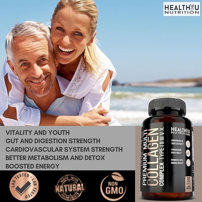 Premium Multi Collagen Peptides Pills - Hydrolyzed Collagen Capsules for Men and Women Types 1 2 3 5 10 - Collagen Supplements for Men - Colageno Hidrolizado Pastillas para Hombre Mujer 90 caps