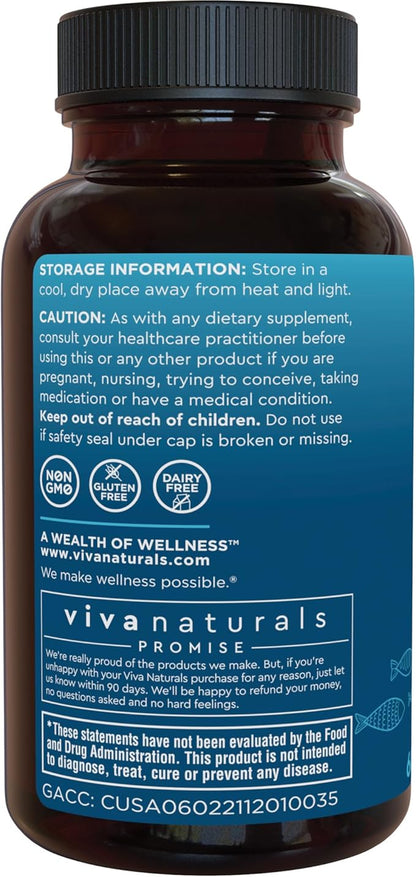 Viva Naturals Omega 3 Fish Oil Supplement for Women and Men - 2500 mg Triple Strength Fish Oil Pills with Re-Esterified Omega 3 Fatty Acids Including EPA, DHA DPA - 60 Pescatarian-Friendly Softgels