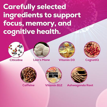 Just Thrive Focus & Memory Gummies – Nootropic Brain Supplement for Clarity, Concentration, Memory Support, & Energy – Citicoline, Lion’s Mane, Vitamin B12 & D3