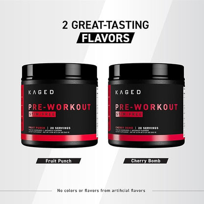 Kaged Stimulant Free Pre Workout Powder Fruit Punch Pre-Kaged Formulated with Creatine, Beta Alanine No Jitters 20 Servings