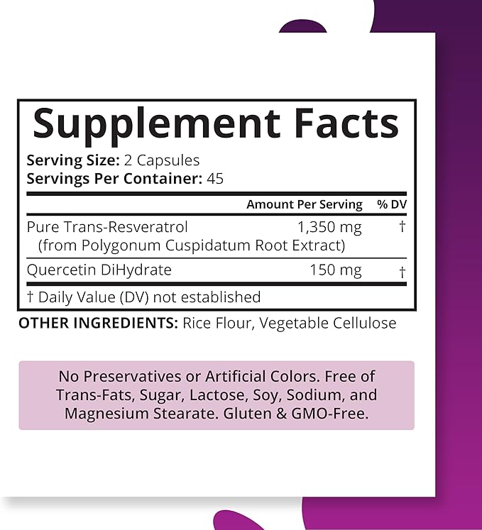 Purity Labs Pure Organic Trans-Resveratrol - Vegan Supplements for Heart, Skin, Hair, Nails - Supplement - 90 Capsules