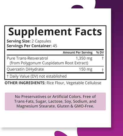 Purity Labs Pure Organic Trans-Resveratrol - Vegan Supplements for Heart, Skin, Hair, Nails - Supplement - 90 Capsules