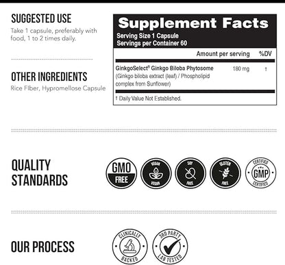 SoActive Ginkgo Biloba | Clinically Proven Ginko Biloba Phytosome - 300% Better Absorption - 180 mg Dose - Brain, Heart, Mood & Memory Support Supplement - Optimized for Active Nutrients (60 capsule)