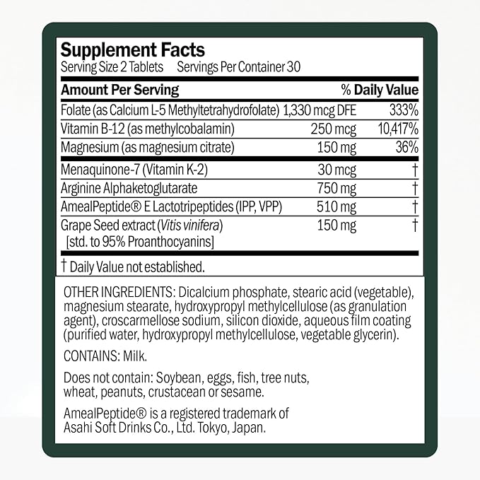 Blood Pressure Support Supplement | Supports Healthy Blood Pressure & Circulation | Heart Healthy Energy Formula with Grape Seed Extract, Magnesium & Natural Ingredients | 60 Tablets