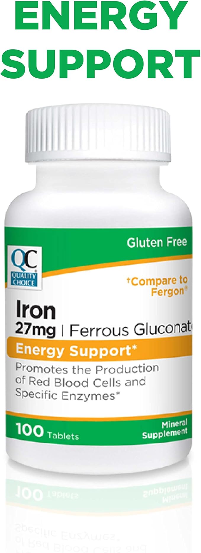 Quality Choice Energy Support Iron 27 mg Ferrous Gluconate Tablets 100 Count